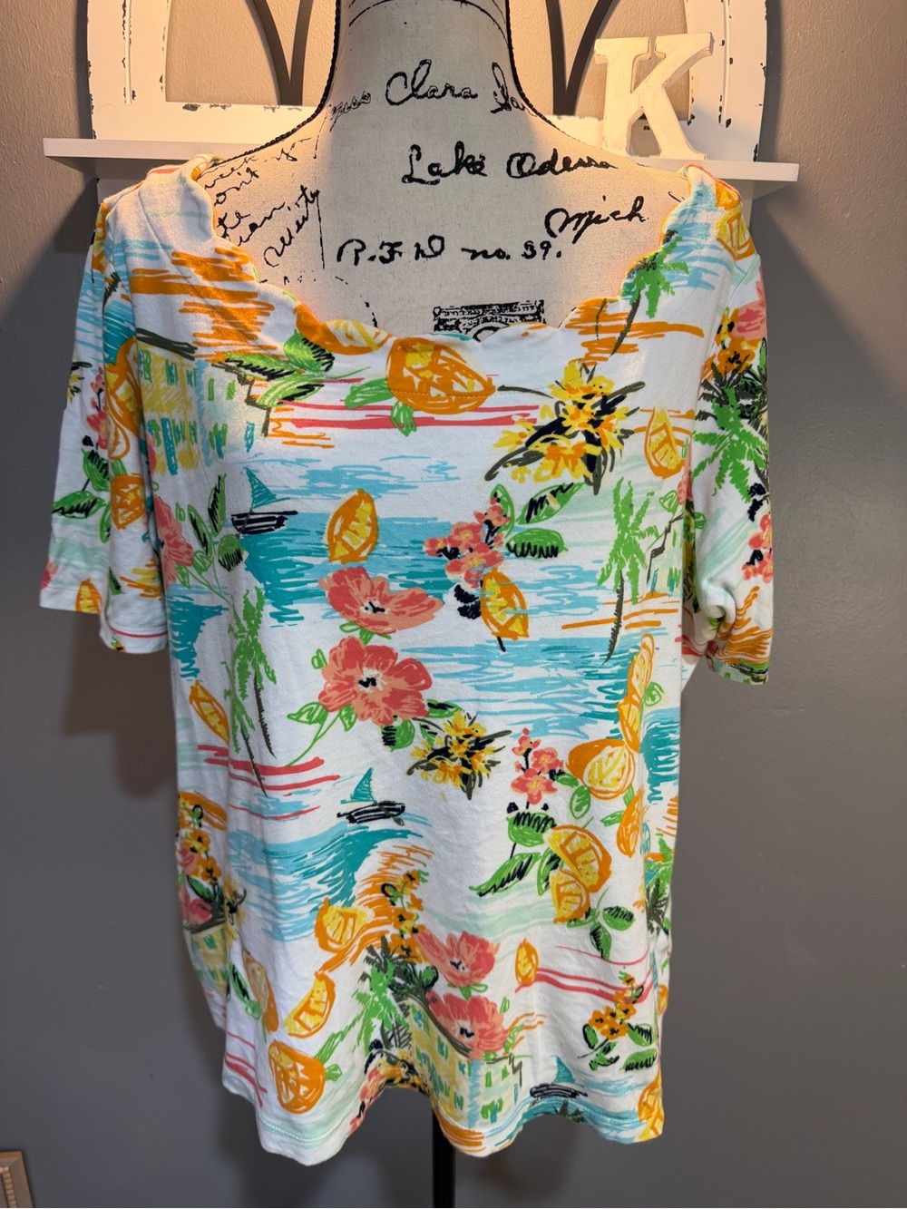 KIM ROGERS MULTICOLOR CITRUS/FLORAL TOP SZ XL